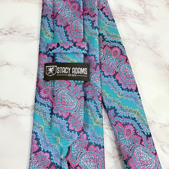 Stacy Adams Men's Neck Tie 100% Microfiber Neckwear 3.5" Wide Vibrant Pattern - Picture 3 of 12